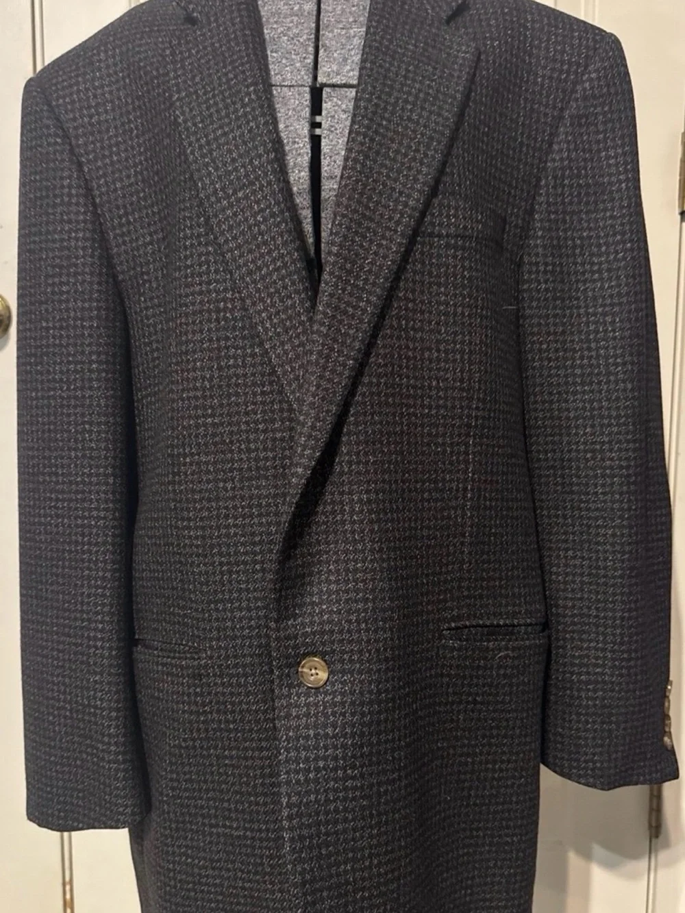 Hickey Freeman Men's Charcoal Houndstooth Overcoat - Unbranded